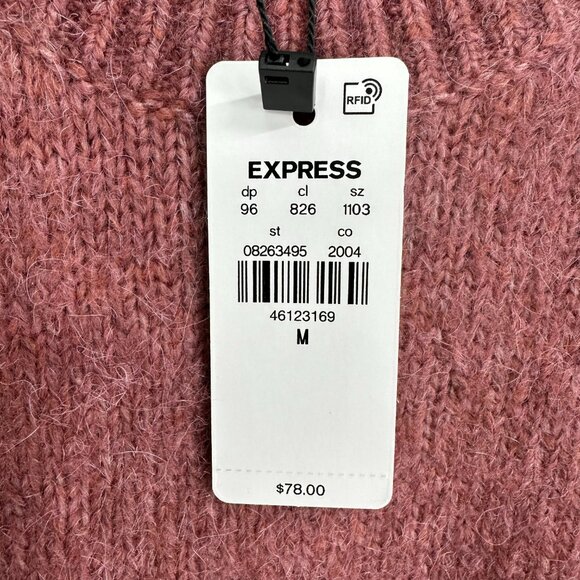 Express Puff Sleeve Sweater M Crew Neck Short Sleeves Fuzzy Ginger Dusty Rose - Picture 3 of 8